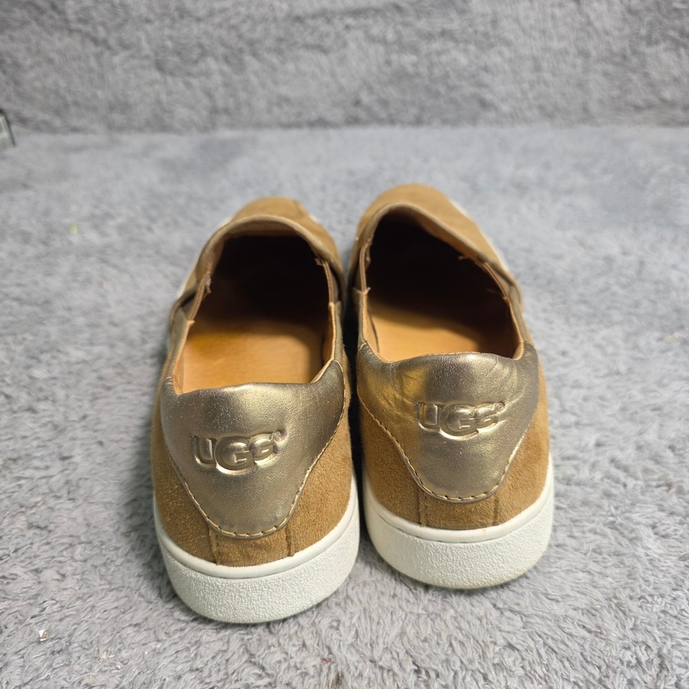 UGG Jass Slip On Sneakers Tan Suede Gold Metallic Women Size 10 Excellent - Picture 3 of 6